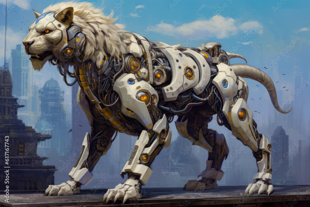 Futuristic hunting Cyber lion, generative ai Futuristic hunting Cyber lion, generative ai