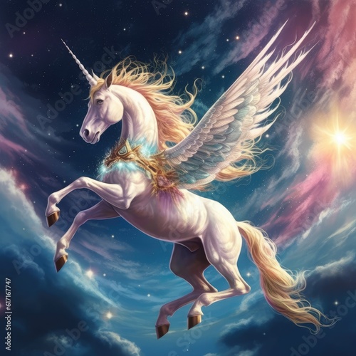 Unicorn flying in the sky with the moon © Creda