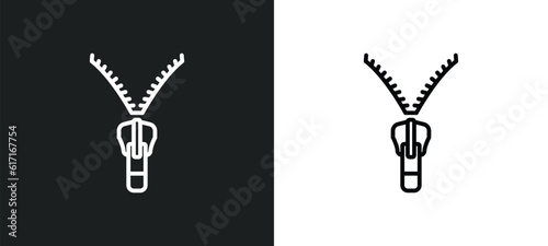 slide fastener line icon in white and black colors. slide fastener flat vector icon from slide fastener collection for web, mobile apps and ui.