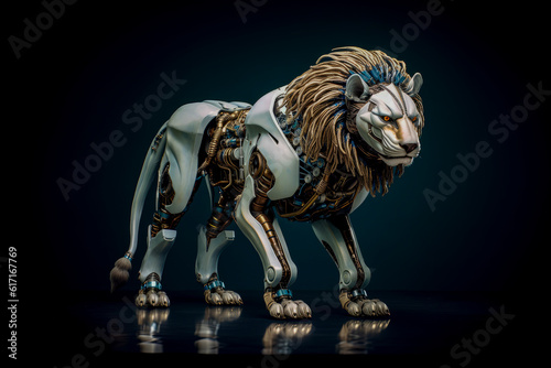 Futuristic hunting Cyber lion, generative ai © GHart