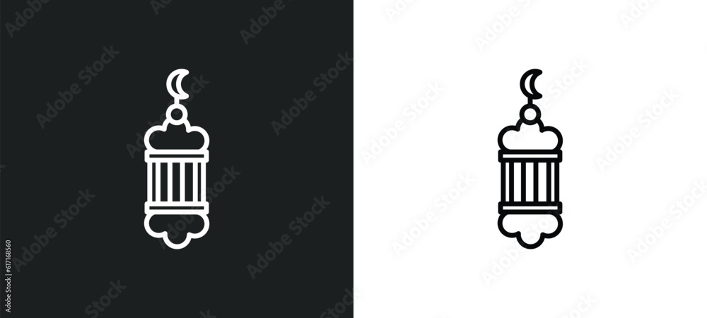 islamic lantern line icon in white and black colors. islamic lantern flat vector icon from islamic lantern collection for web, mobile apps and ui.