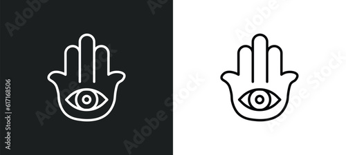 hamsa hand line icon in white and black colors. hamsa hand flat vector icon from hamsa hand collection for web, mobile apps and ui.
