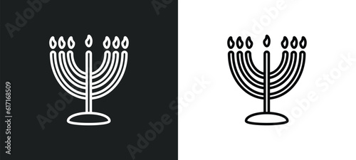 big menorah line icon in white and black colors. big menorah flat vector icon from big menorah collection for web, mobile apps and ui.