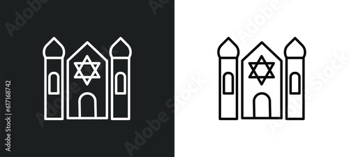 synagogue line icon in white and black colors. synagogue flat vector icon from synagogue collection for web, mobile apps and ui.