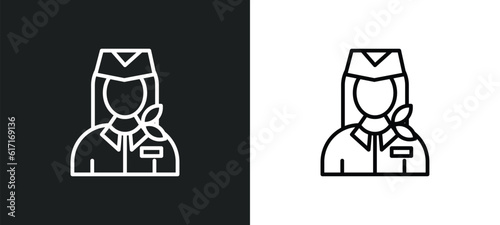 air hostess line icon in white and black colors. air hostess flat vector icon from air hostess collection for web, mobile apps and ui.
