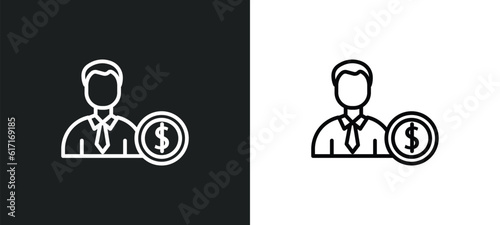 man and dollar coin line icon in white and black colors. man and dollar coin flat vector icon from man dollar coin collection for web, mobile apps ui.