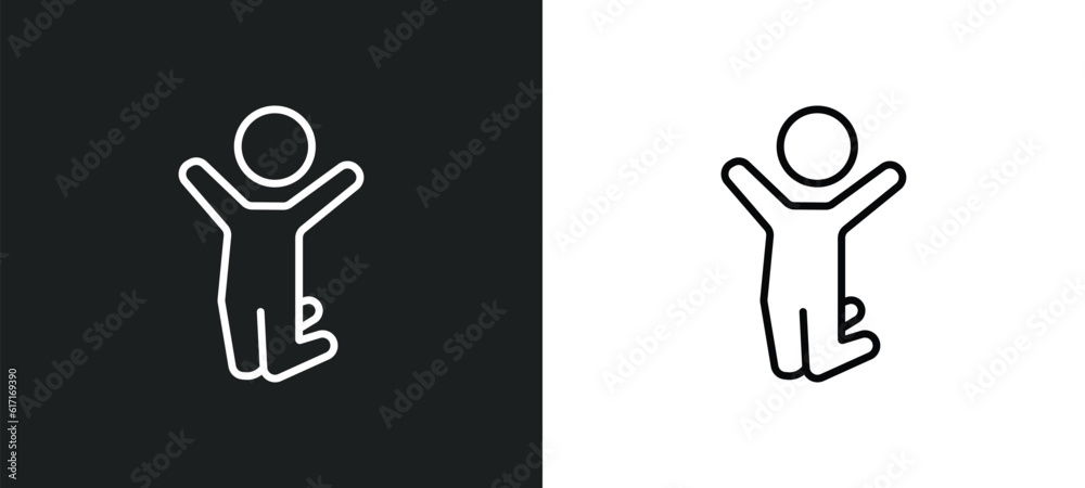 Fototapeta premium man jumping up line icon in white and black colors. man jumping up flat vector icon from man jumping up collection for web, mobile apps and ui.
