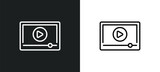 play video line icon in white and black colors. play video flat vector icon from play video collection for web, mobile apps and ui.