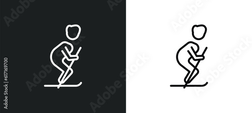 ski stick man line icon in white and black colors. ski stick man flat vector icon from ski stick man collection for web, mobile apps and ui.