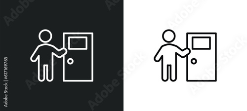 man knocking a door line icon in white and black colors. man knocking a door flat vector icon from man knocking a door collection for web, mobile apps and ui.