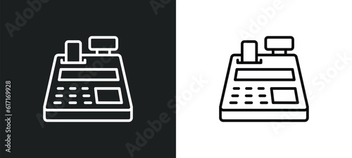 cash register line icon in white and black colors. cash register flat vector icon from cash register collection for web, mobile apps and ui.
