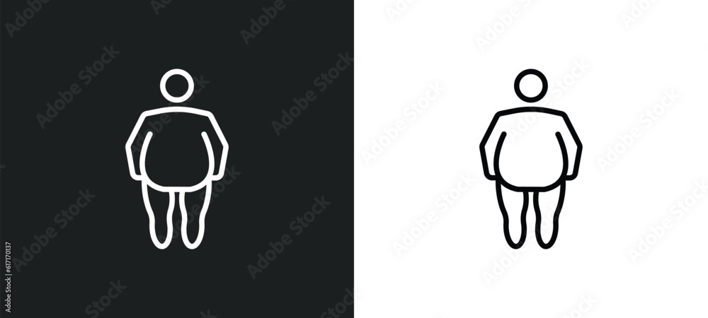 Fototapeta premium overweight line icon in white and black colors. overweight flat vector icon from overweight collection for web, mobile apps and ui.