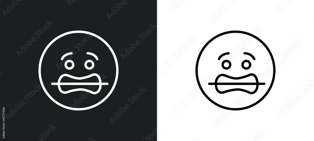 scared smile line icon in white and black colors. scared smile flat vector icon from scared smile collection for web, mobile apps and ui. scared smile line icon in white and black colors. scared smile flat vector icon from scared smile collection for web, mobile apps and ui.