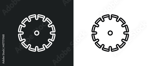 saw blade line icon in white and black colors. saw blade flat vector icon from saw blade collection for web, mobile apps and ui.