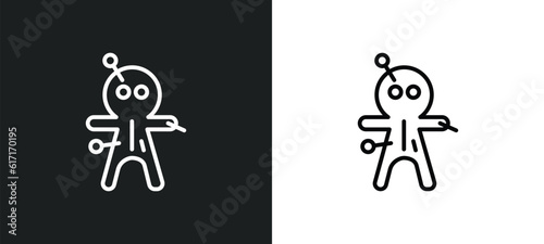 voodoo puppet line icon in white and black colors. voodoo puppet flat vector icon from voodoo puppet collection for web, mobile apps and ui.