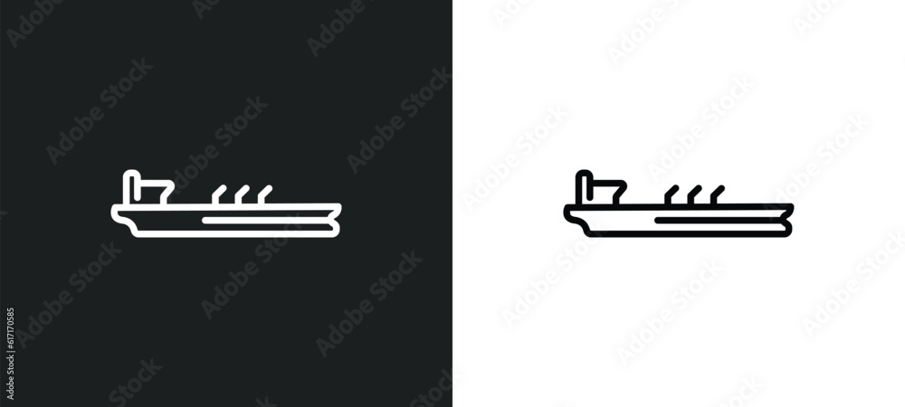 oil tanker ship line icon in white and black colors. oil tanker ship flat vector icon from oil tanker ship collection for web, mobile apps and ui.