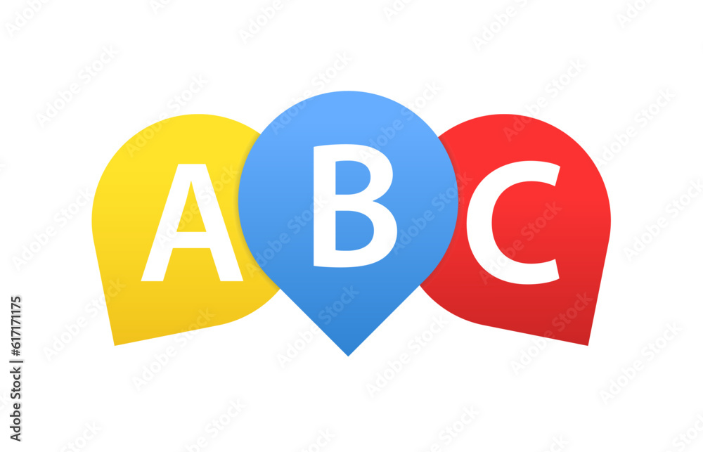 English school badge logo, language learning emblem icon with bubble speeches and a b c letters inside, symbol of speaking club translation education modern simple flat design. Vector illustration English school badge logo, language learning emblem icon with bubble speeches and a b c letters inside, symbol of speaking club translation education modern simple flat design. Vector illustration