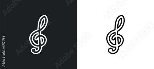 treble clef line icon in white and black colors. treble clef flat vector icon from treble clef collection for web, mobile apps and ui.