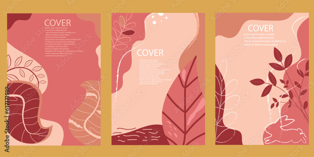 Cover design flyer warm wine shade burgundy pink autumn fall style, Creative A4  layouts, template, posters in minimal style for Notebook corporate identity, branding, social media advertising, promo.