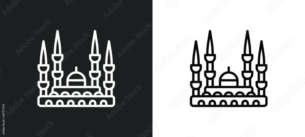 blue mosque line icon in white and black colors. blue mosque flat vector icon from blue mosque collection for web, mobile apps and ui.