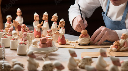 A baker meticulously sculpting marzipan into intricate shapes and figures, bringing a touch of whimsy and artistry to their confectionery creations Generative AI photo