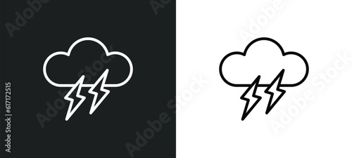 thunder cloud line icon in white and black colors. thunder cloud flat vector icon from thunder cloud collection for web, mobile apps and ui.