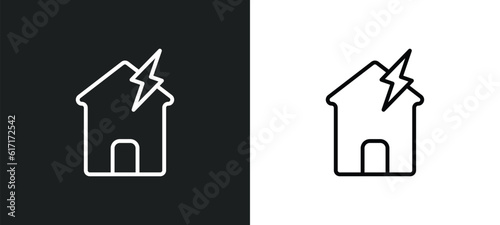 Foto broken roof line icon in white and black colors