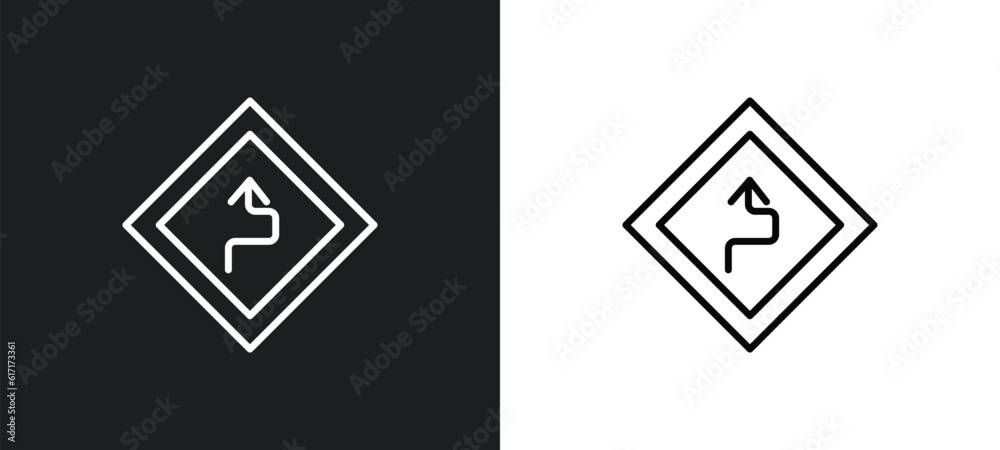 curves ahead line icon in white and black colors. curves ahead flat vector icon from curves ahead collection for web, mobile apps and ui. curves ahead line icon in white and black colors. curves ahead flat vector icon from curves ahead collection for web, mobile apps and ui.