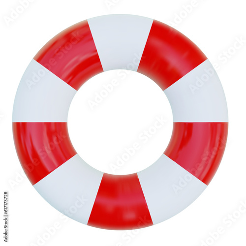 3d rescue life buoy icon on isolated background. Rubber ring or inflatable buoy red and white colors. Stock vector illustration.
