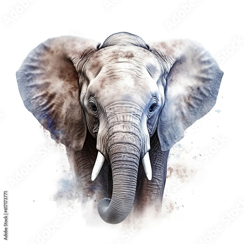 Forest elephant  jungle dweller. Close-up portrait of an elephant on a white background. A large wild animal. Generative AI.