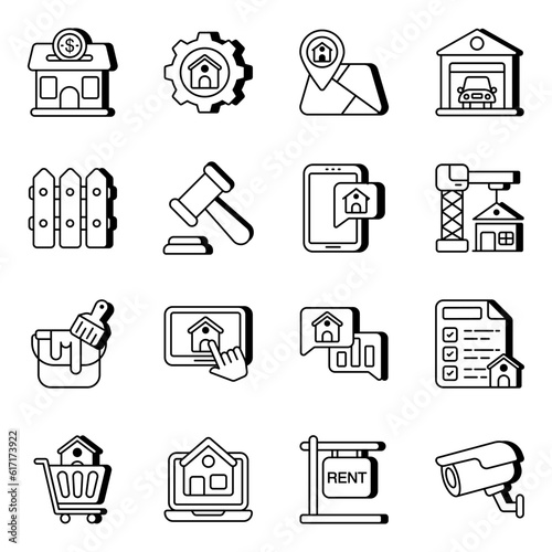 Set of Property and Estate Linear Icons

