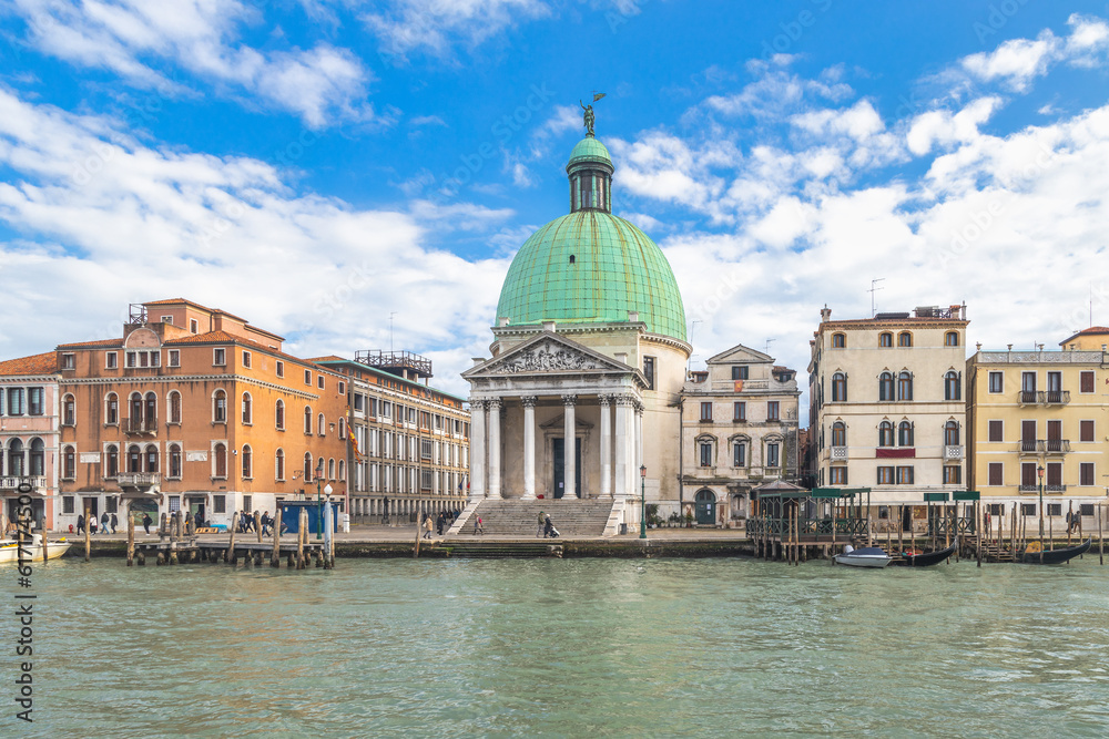 The Grand Canal in Venice with the Church of San Simeone Piccolo, Italy, Europe.