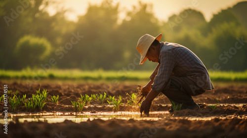 A captivating and authentic photograph showcasing the vibrant heart of rural life: a farmer toiling diligently in a lush, sprawling field under the warm afternoon sun. This high - resolution image per