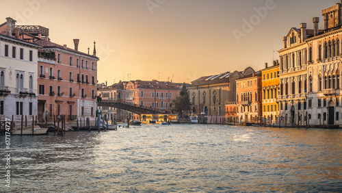 The Grand Canal with historic buildings in Venice at a beautiful sunny morning, Italy, Europe.