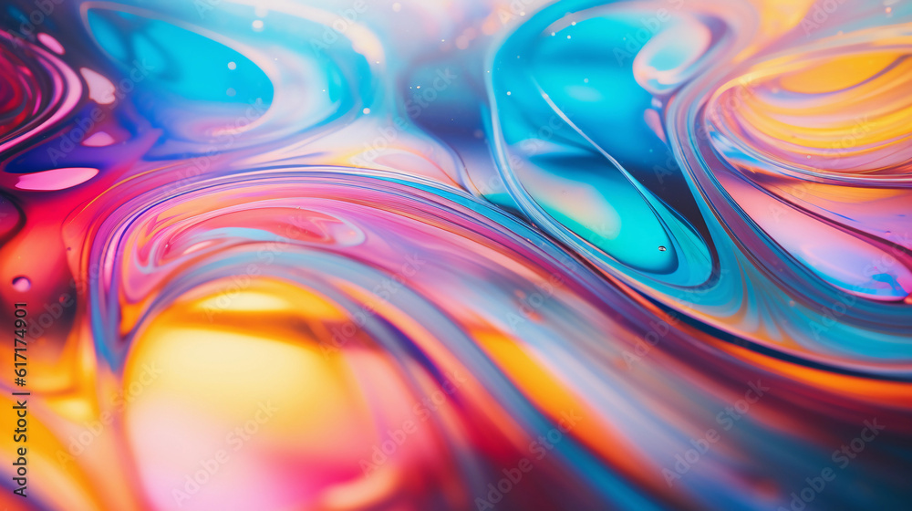 Close - up of swirling, iridescent oil on water, vibrant rainbow hues, dynamic patterns, perfect for design elements Close - up of swirling, iridescent oil on water, vibrant rainbow hues, dynamic patterns, perfect for design elements