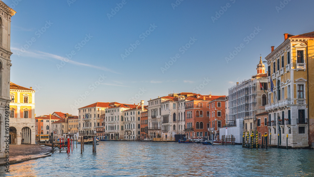 The Grand Canal in Venice at a beautiful sunny morning, Italy, Europe.
