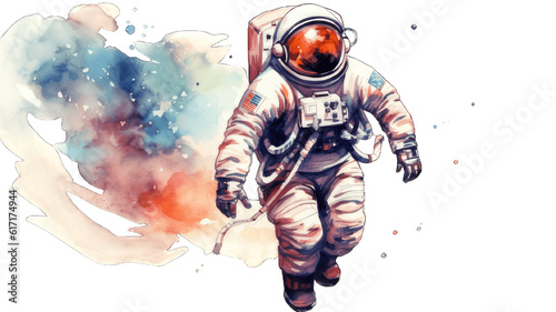 Watercolor styled Clip Art Illustration of an Astronaut in the Space