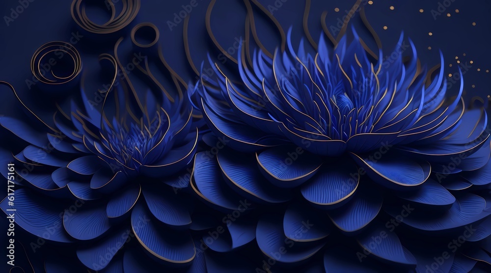 Obraz premium beautiful blue petals, awesome blue flower, amazing blue flower decoration, blue flower wallpaper, decorative blue flowers, futuristic art style, generative ai