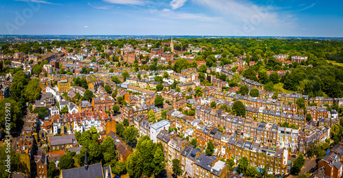 Aerial view of Belsize Park, a residential area of Hampstead in the London Borough of Camden, England