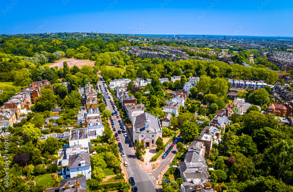 Aerial view of Belsize Park, a residential area of Hampstead in the London Borough of Camden, England