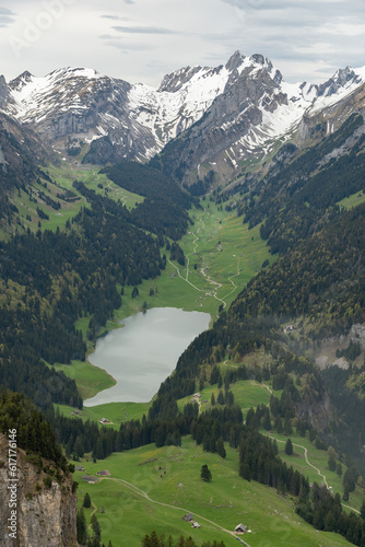 View over the Alpstein mountains from the top of the mount hoher Kasten in Switzerland