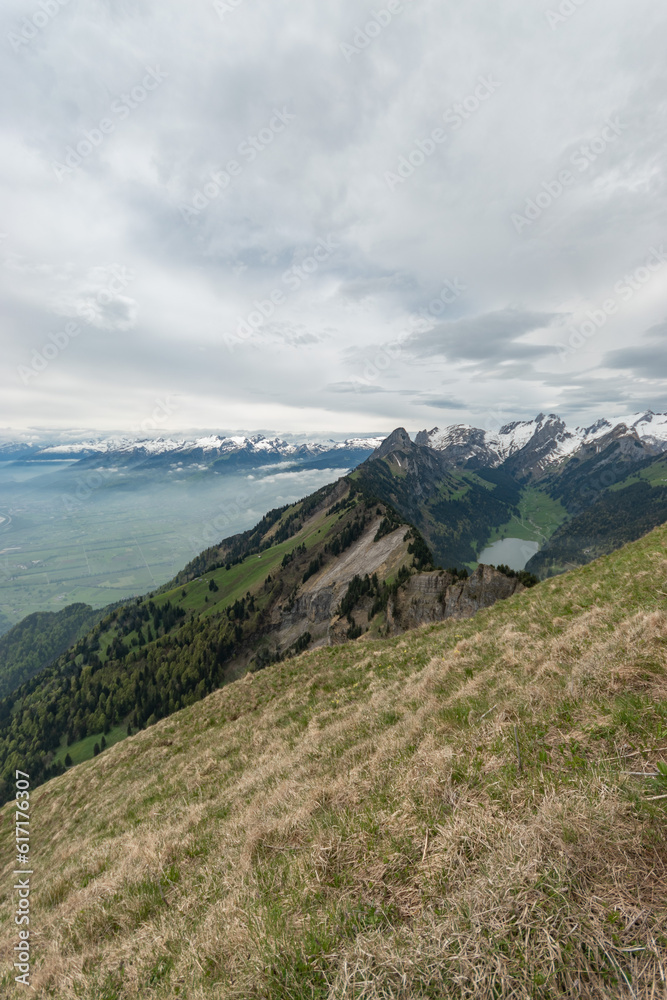 View over the rhine valley from the top of the mount hoher Kasten in Switzerland