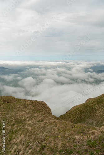 Fog in the Appenzell area seen from the top of the mount hoher Kasten in Switzerland