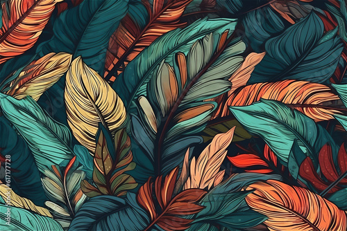 Abstract background organic design of tropical leaves. Modern colorful tropical floral pattern. AI generated