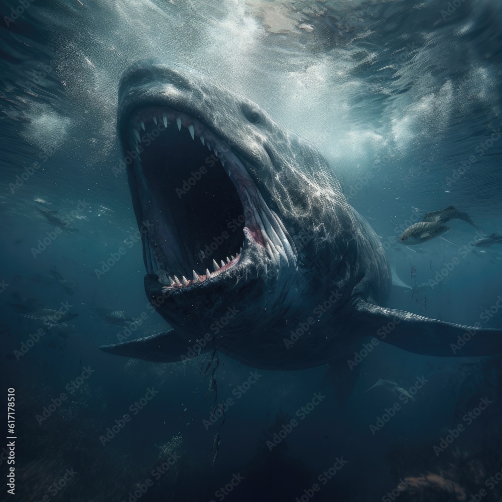 Obraz premium Giant Whale with mouth open underwater