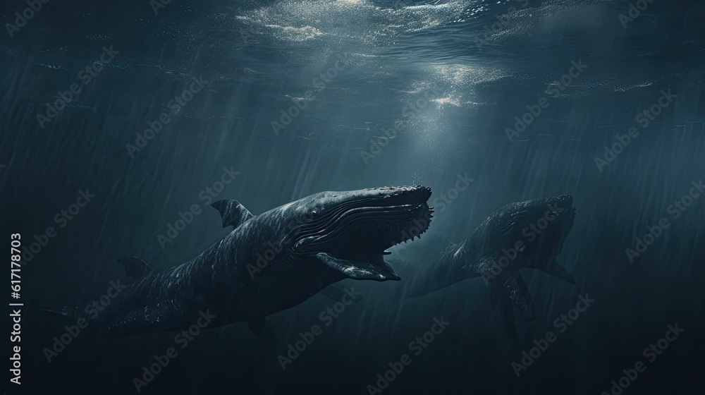 Fototapeta premium Giant whale in the water underwater