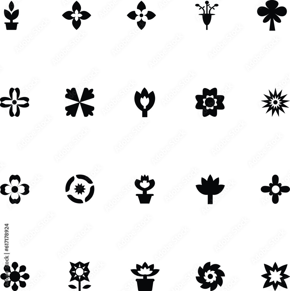 Naklejka premium Set of Trendy Flowers Glyph Icons