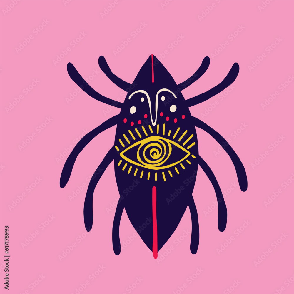 creepy spider with ethical ornaments . Illustration in a modern childish hand-drawn style creepy spider with ethical ornaments . Illustration in a modern childish hand-drawn style