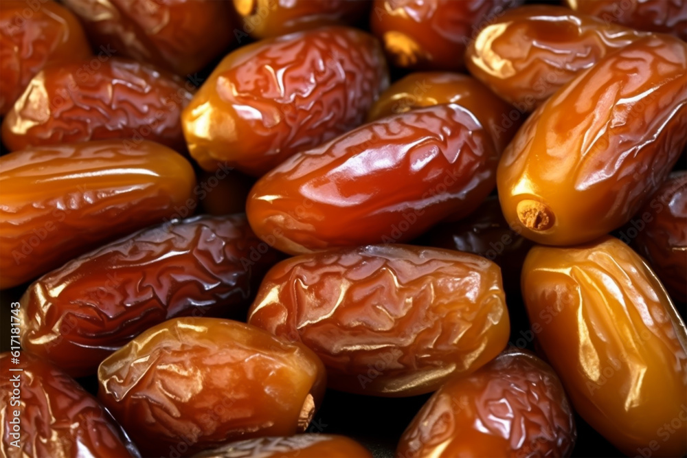 The surface texture of selected dried dates. Natural oriental sweets. Generative ai The surface texture of selected dried dates. Natural oriental sweets. Generative ai