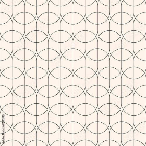 Subtle vector geometric linear pattern. Art deco style background with thin curved lines, grid, lattice. Elegant black and white abstract texture. Simple minimal monochrome design for decor, print